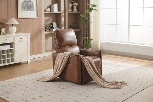 BROWN COLOR AIR LEATHER ELECTRIC RECLINER CHAIR WITH ROCKER AND SWIVEL