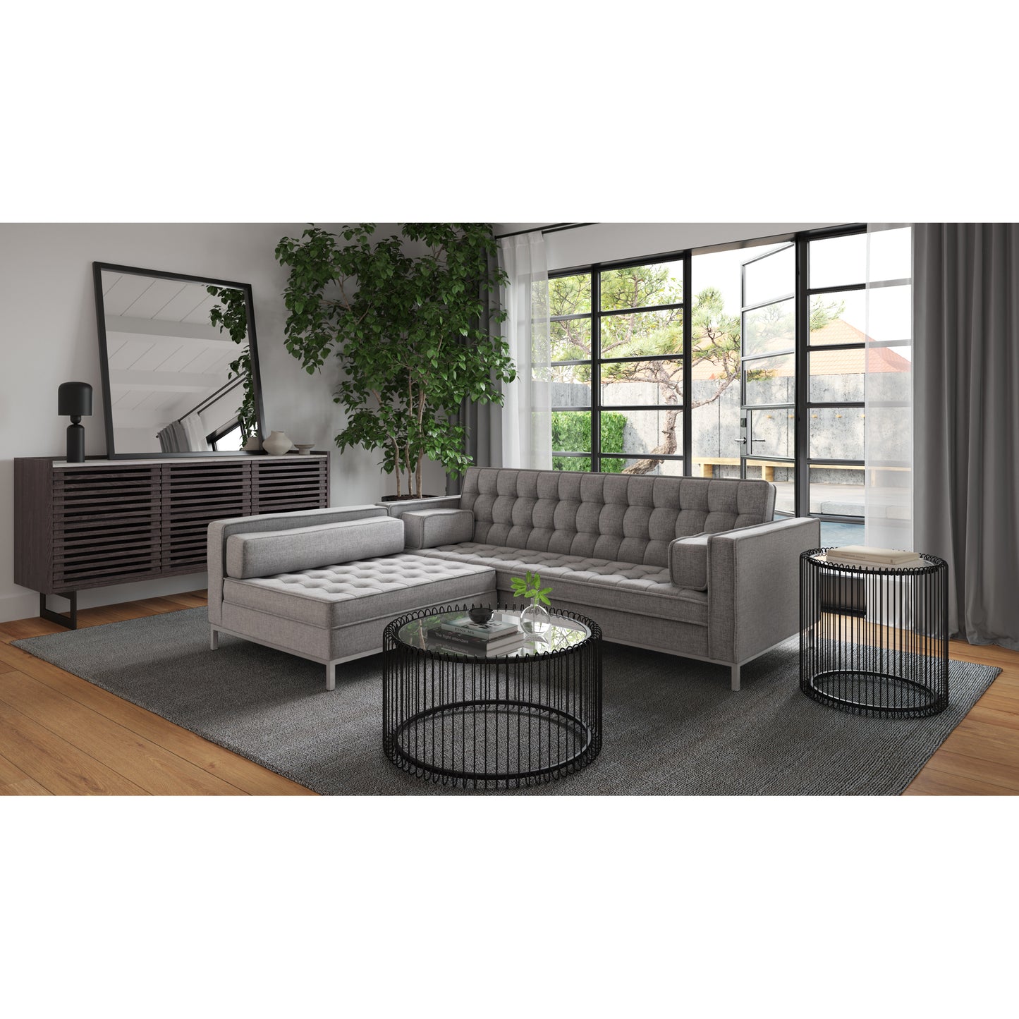Grey Fabric Storage Ottoman with Wood Frame - 40" x 37"