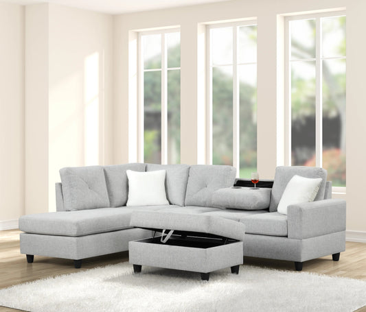 Modern Gray L-Shaped Sectional Sofa, Contemporary Upholstered Living Room Couch, Deep Comfortable Seating, Supportive Back Cushions, Sleek Minimalist Design. Ottoman not included