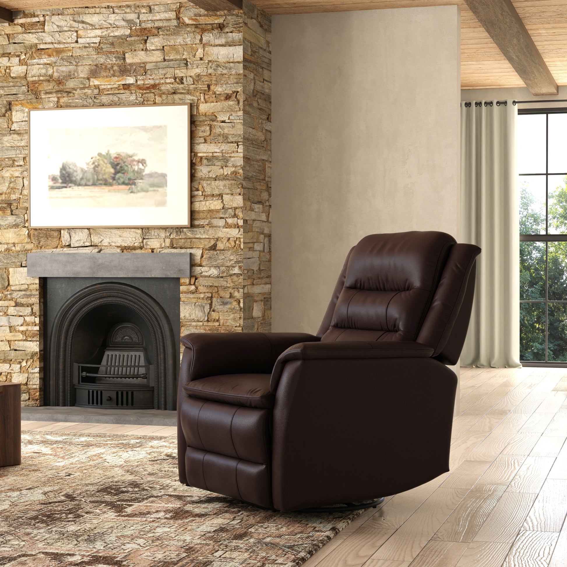 Global Home Swivel Recliner with Manual Footrest In Madras Brown