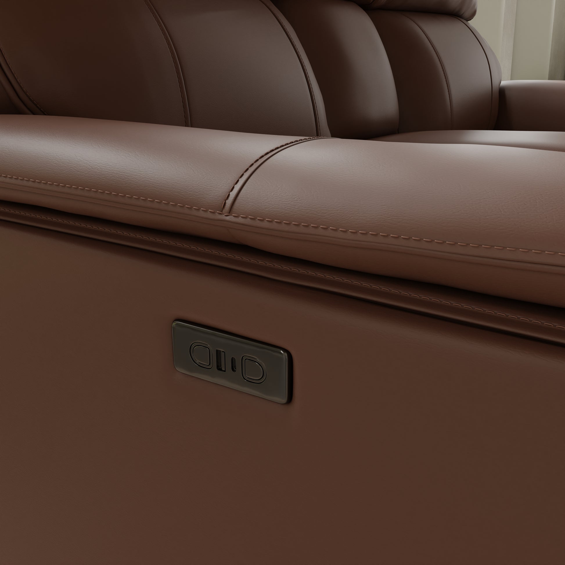 Pecan Leather Reclining Loveseat with Storage