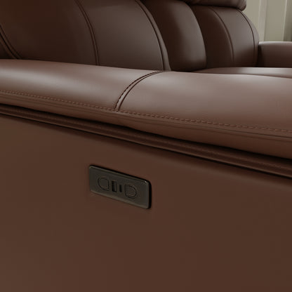 Pecan Leather Reclining Loveseat with Storage