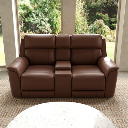 Oslo Dual Power Reclining Love Seat with Console in Pecan