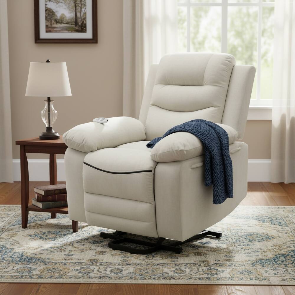 Modern Beige Power Lift Recliner - Smooth, Quiet Comfort