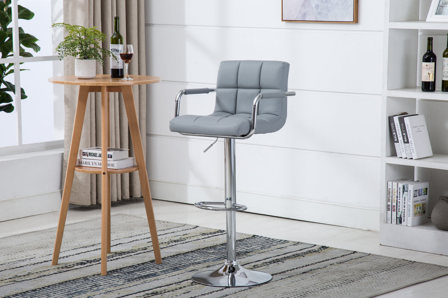 Gray Metal Barstool - Adjustable Height Swivel