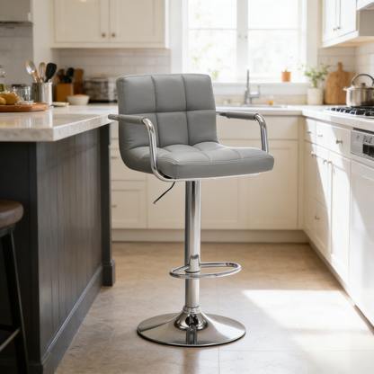 Gray Metal Barstool - Adjustable Height Swivel