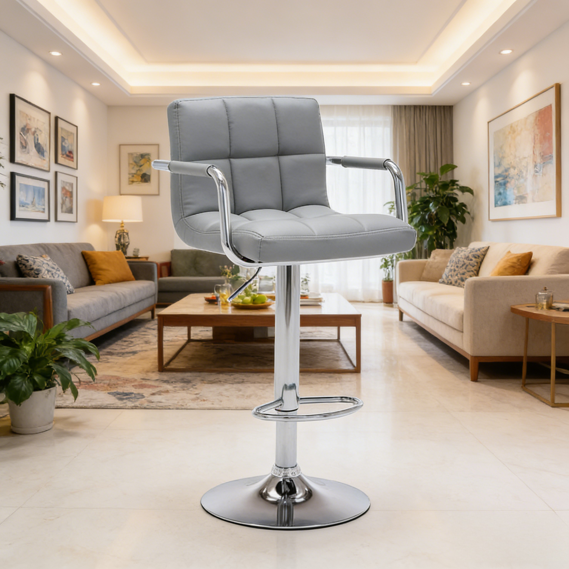Gray Metal Barstool - Adjustable Height Swivel
