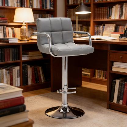 Gray Metal Barstool - Adjustable Height Swivel