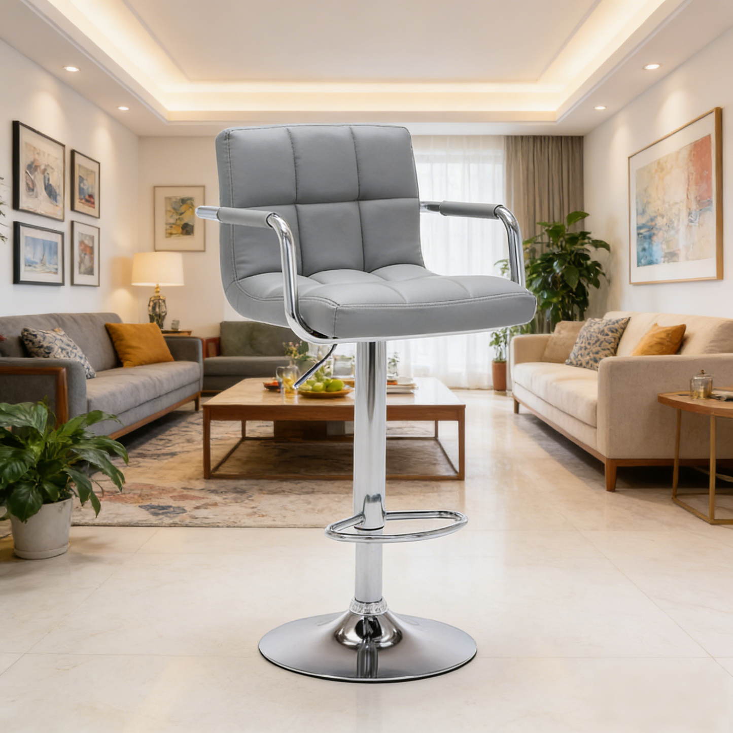 Gray Metal Barstool - Adjustable Height Swivel