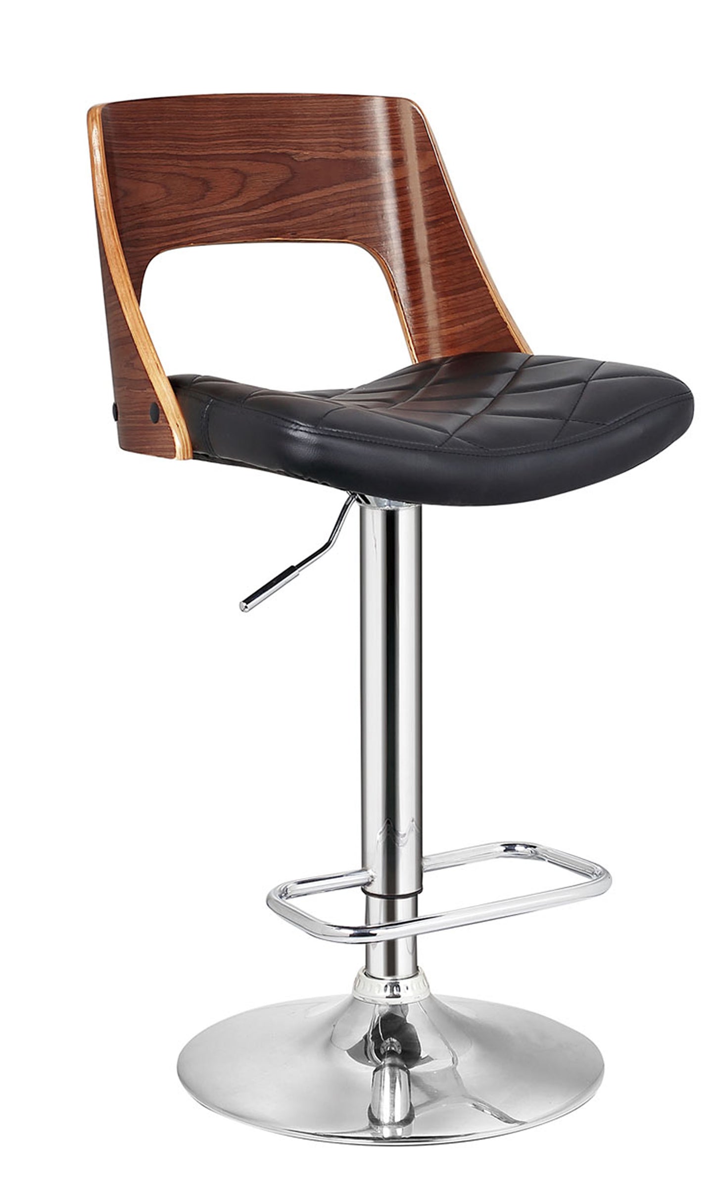 Bentwood Contemporary Modern Stylish Wood Back Adjustable Swivel Bar Stool with Diamond Quilted Finish Curved Seat and Back