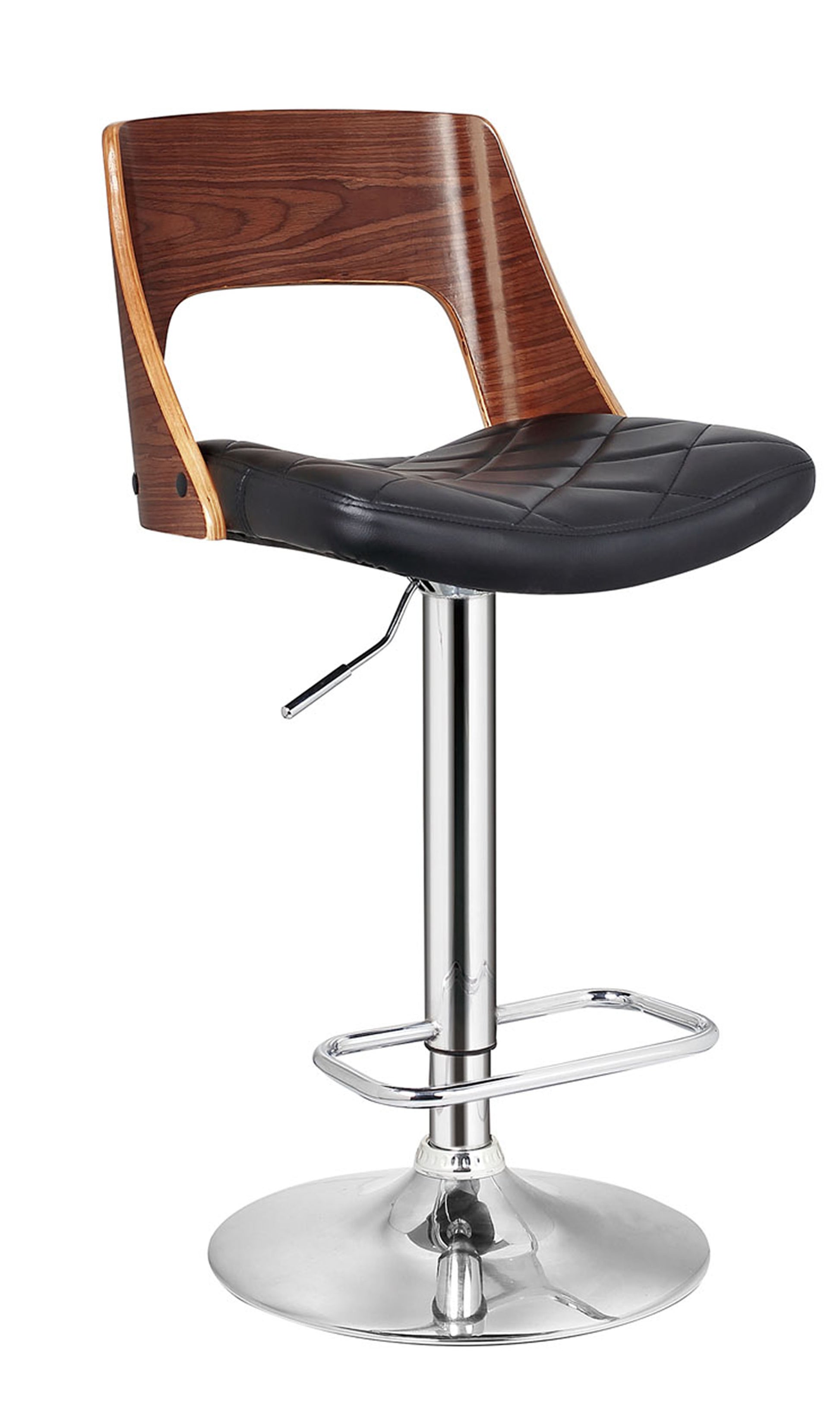 Bentwood Contemporary Modern Stylish Wood Back Adjustable Swivel Bar Stool with Diamond Quilted Finish Curved Seat and Back
