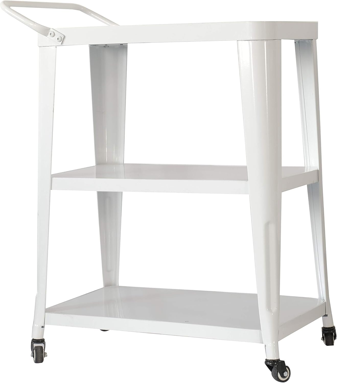 3-Tiered Metal Frame, Industrial Dining Cart with Swivel Wheels, White