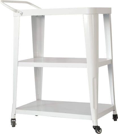 3-Tiered Metal Frame, Industrial Dining Cart with Swivel Wheels, White