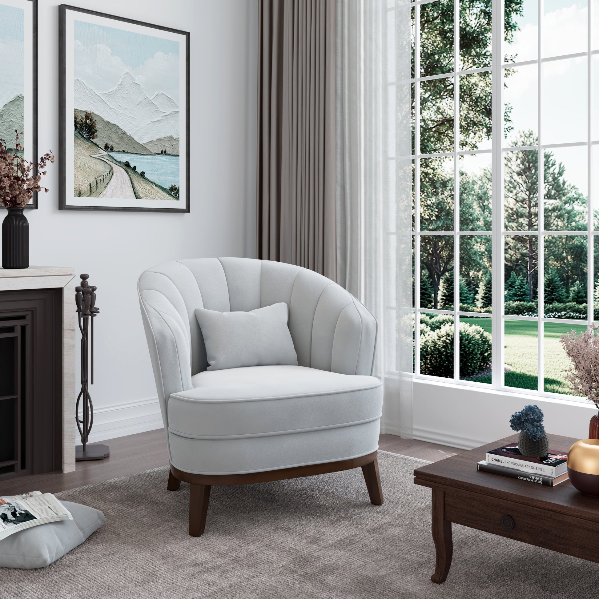 Light Grey Memory Foam Barrel Accent Chair for Living Room Seating