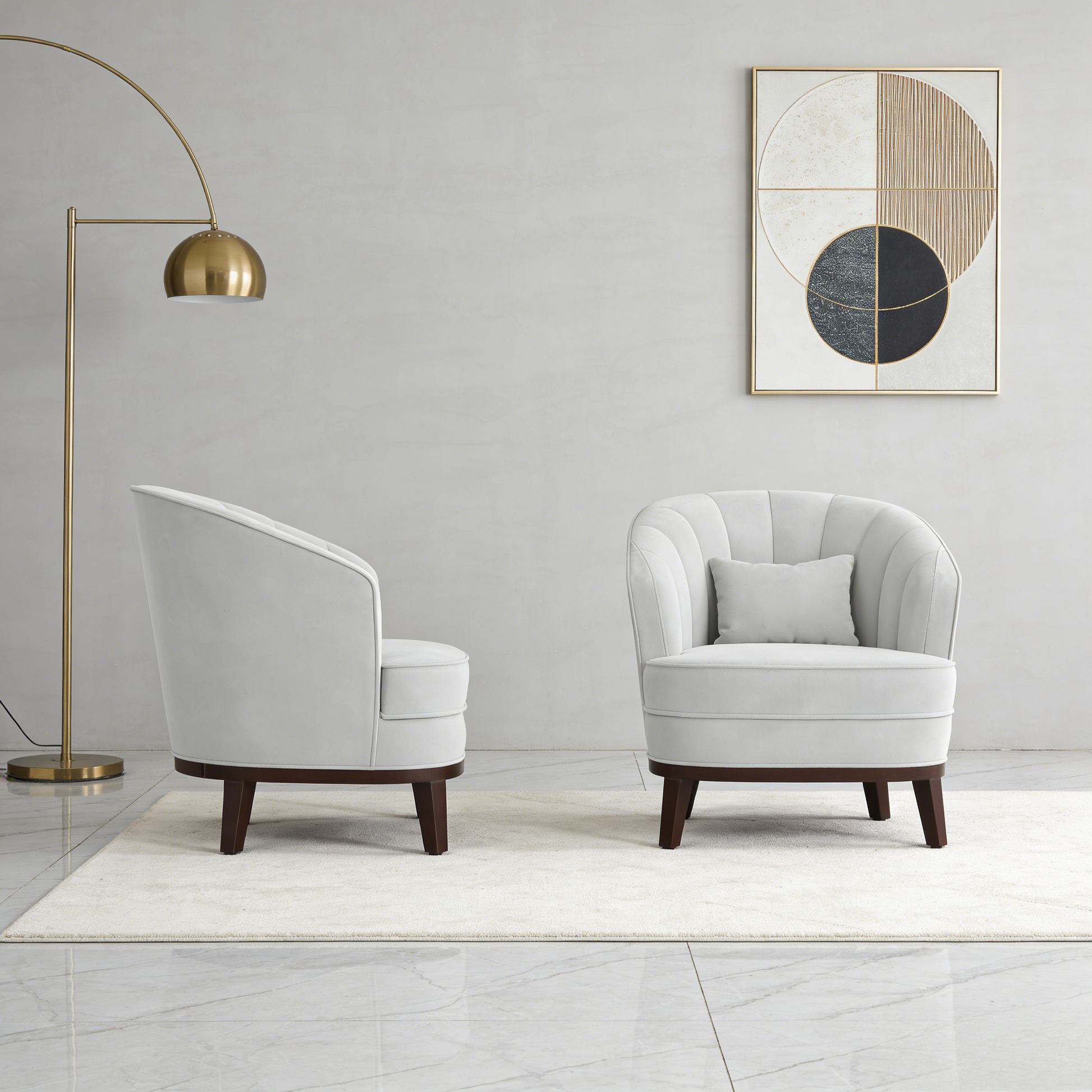 Light Grey Memory Foam Barrel Accent Chair for Living Room Seating