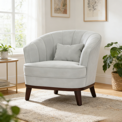 Light Grey Memory Foam Barrel Accent Chair for Living Room Seating