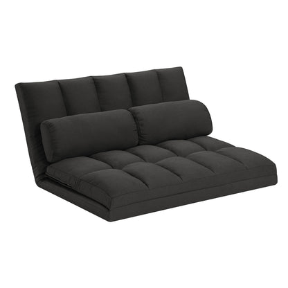 3-Fold Sofa Bed, Folding Mattress with 2 Pillows, Black - High-Density Foam Filling, Polyester Fabric