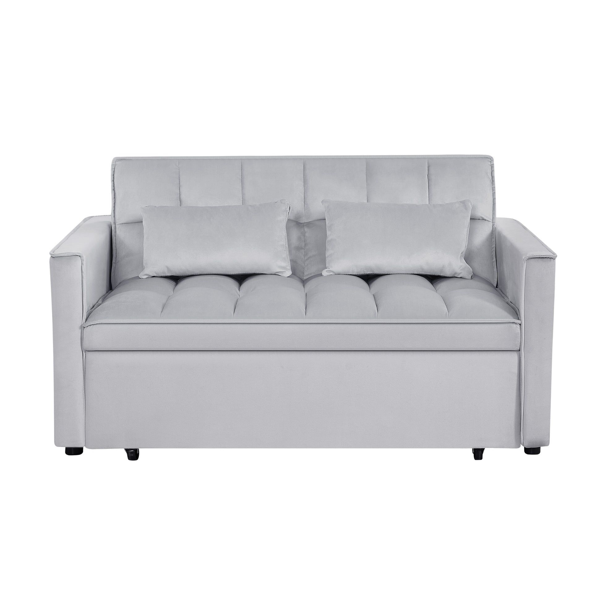 Modern 2-Seater Sofa, 54" Pull-Out Sleeper Sofa Bed for Living Room, Light Grey
