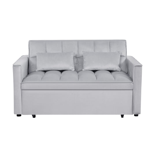Modern 2-Seater Sofa, 54" Pull-Out Sleeper Sofa Bed for Living Room, Light Grey