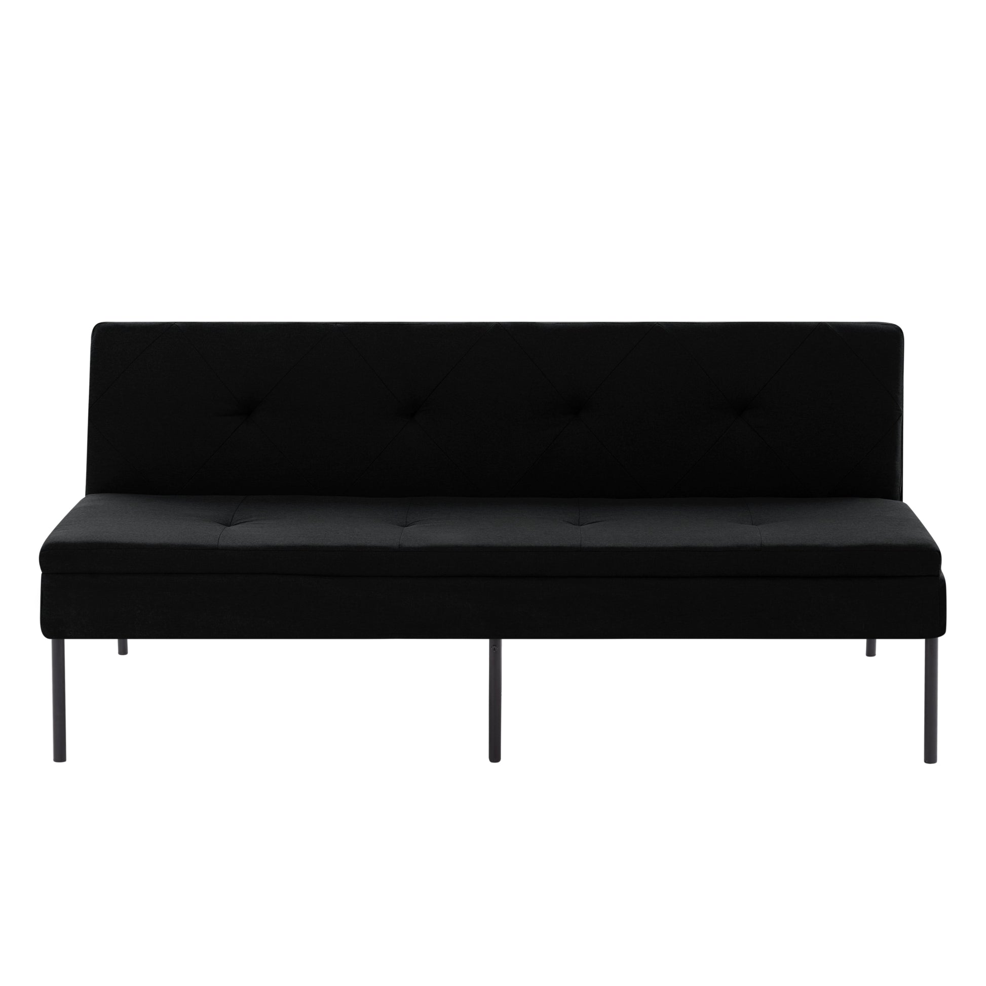 69.88 Inch Convertible Futon Sofa Bed, Multi-Functional Foldable Sofa with Polyester Upholstery, Sturdy Full Metal Frame with Black Powder Coating for Small Spaces