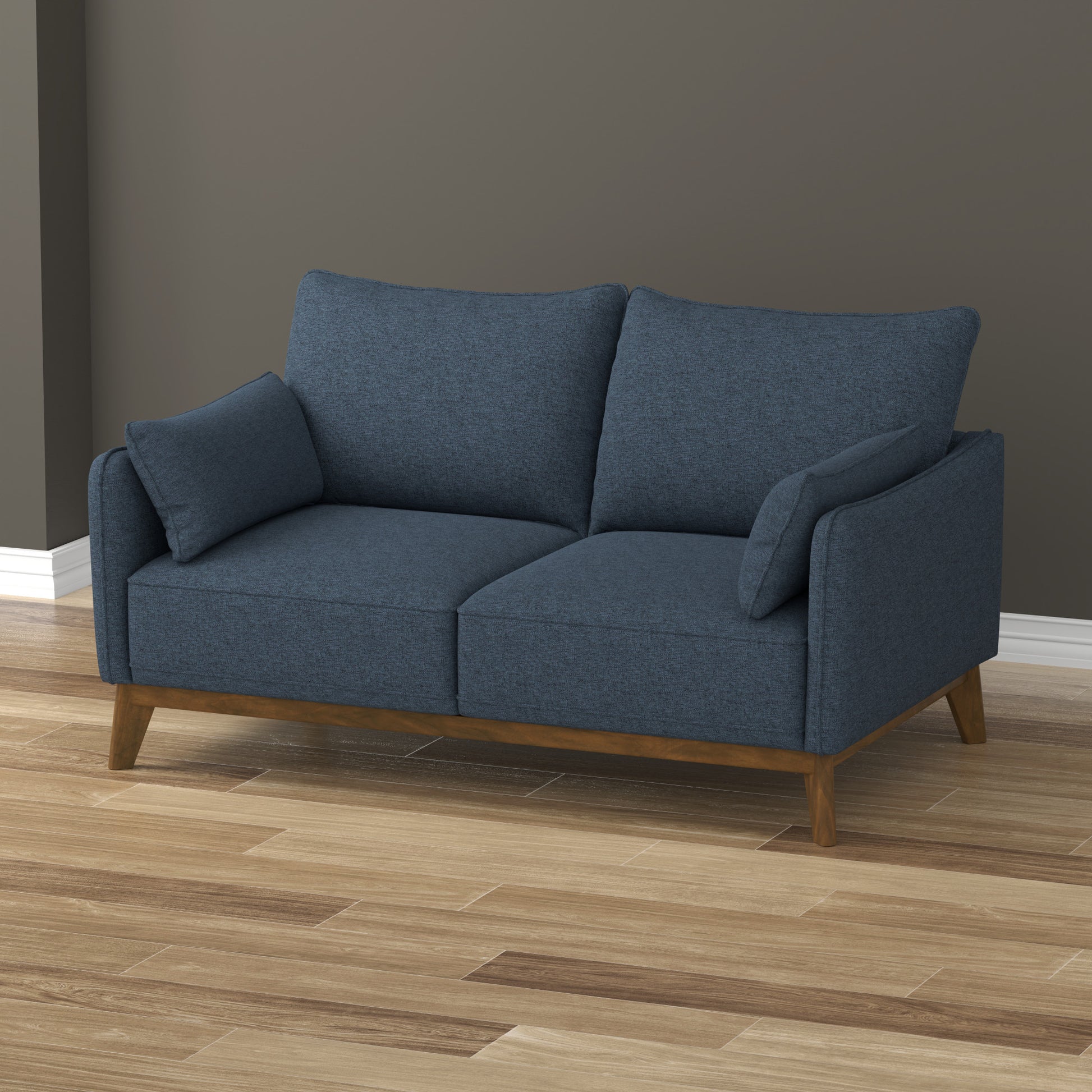 Blue Fabric Loveseat - 53.5" Mid-Century Style