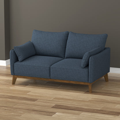 Blue Fabric Loveseat - 53.5" Mid-Century Style