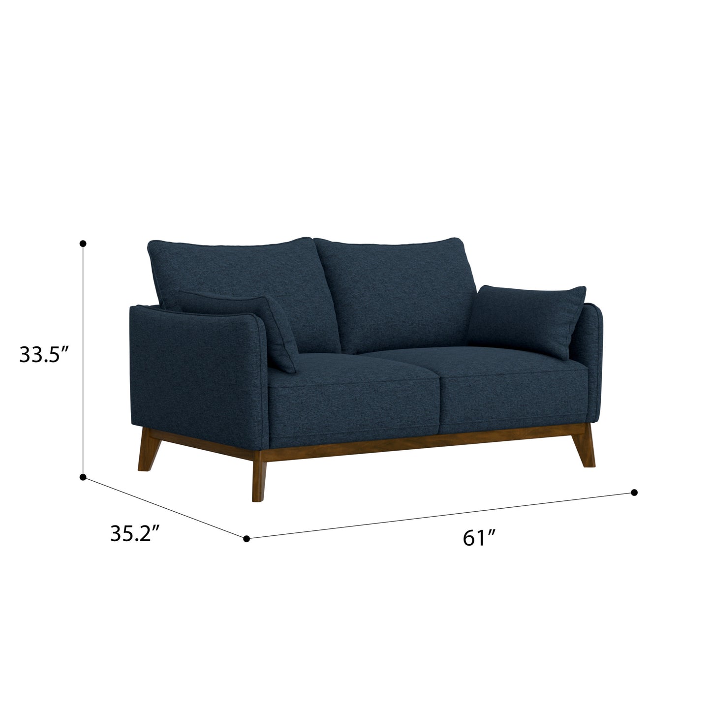 Blue Fabric Loveseat - 53.5" Mid-Century Style