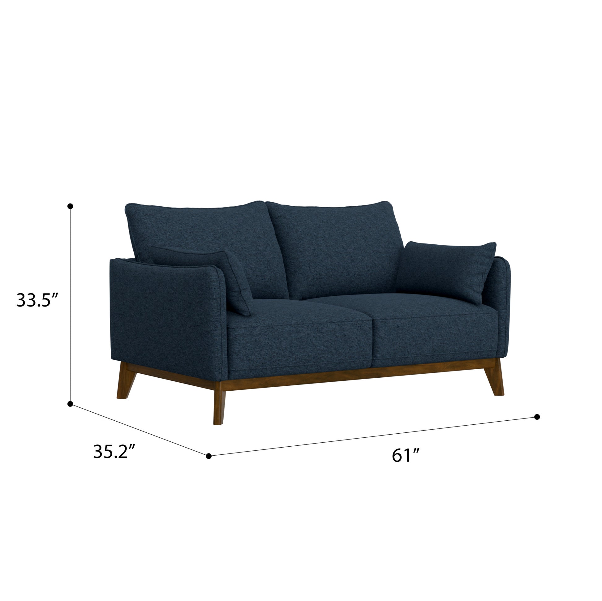 Blue Fabric Loveseat - 53.5" Mid-Century Style