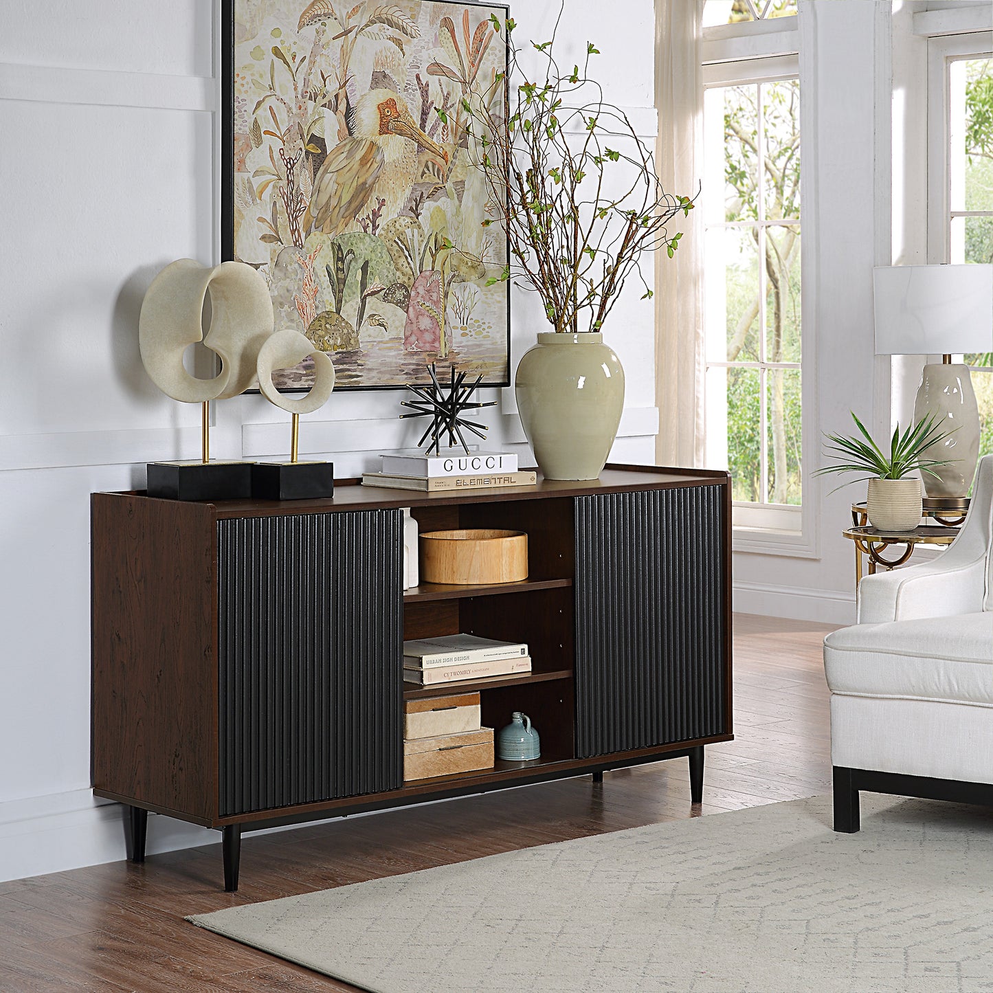 Black Mid-Century Modern Sideboard for Dining Room Storage