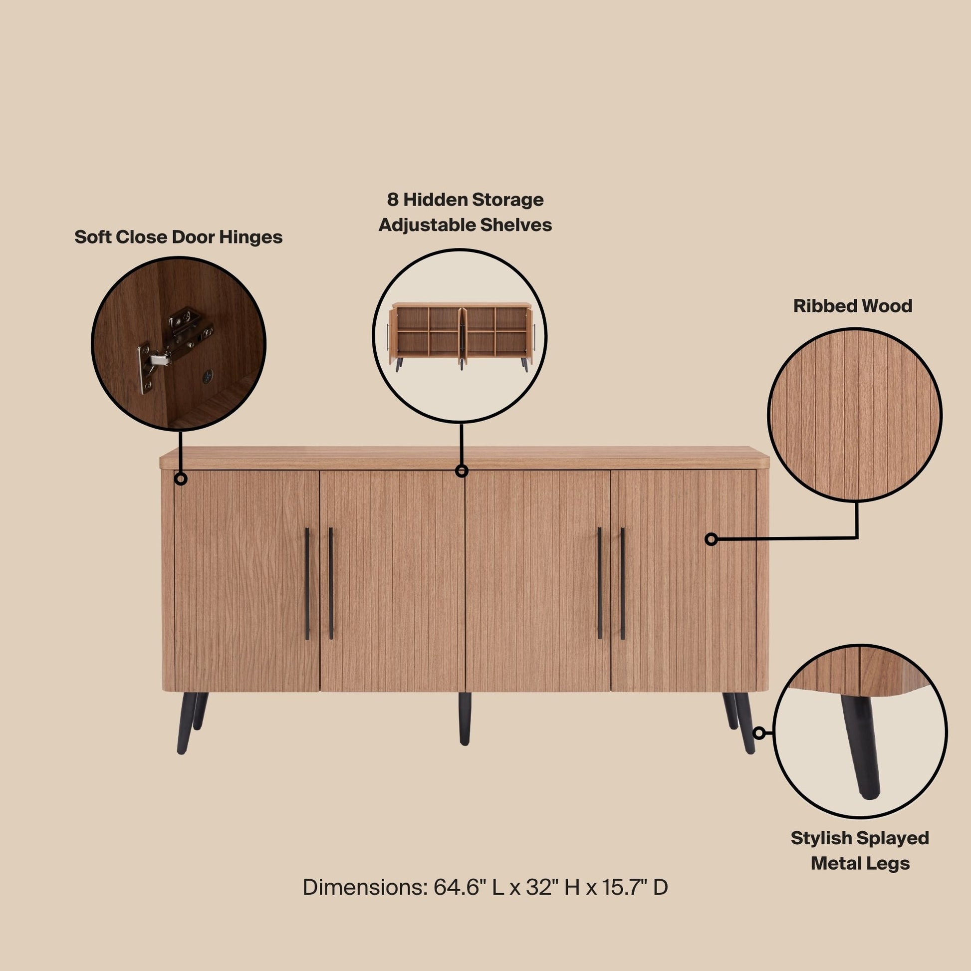 Maple Sideboard Buffet - Mid Century Modern Storage