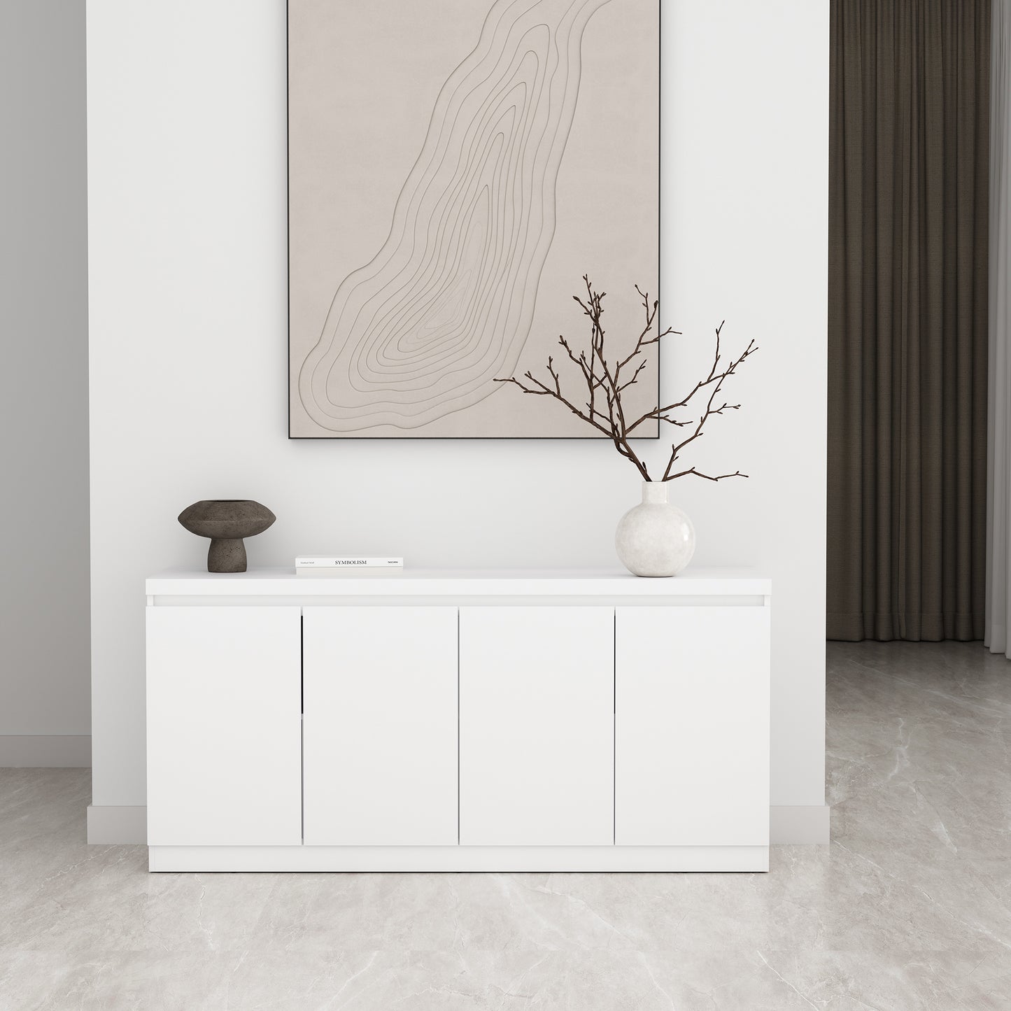 White Particle Board Sideboard for Dining Room Storage