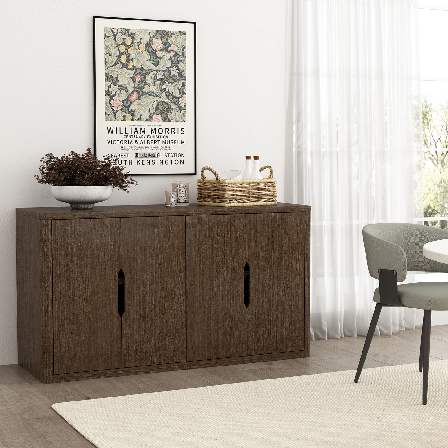 Walnut Sideboard Buffet - 60.1" Storage Server