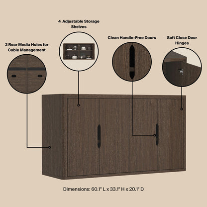 Walnut Sideboard Buffet - 60.1" Storage Server