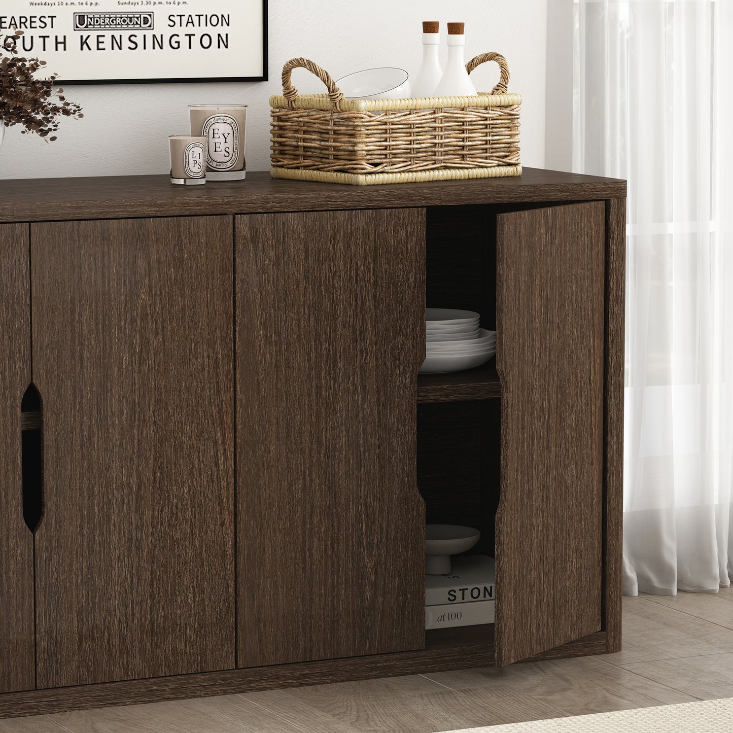 Walnut Sideboard Buffet - 60.1" Storage Server