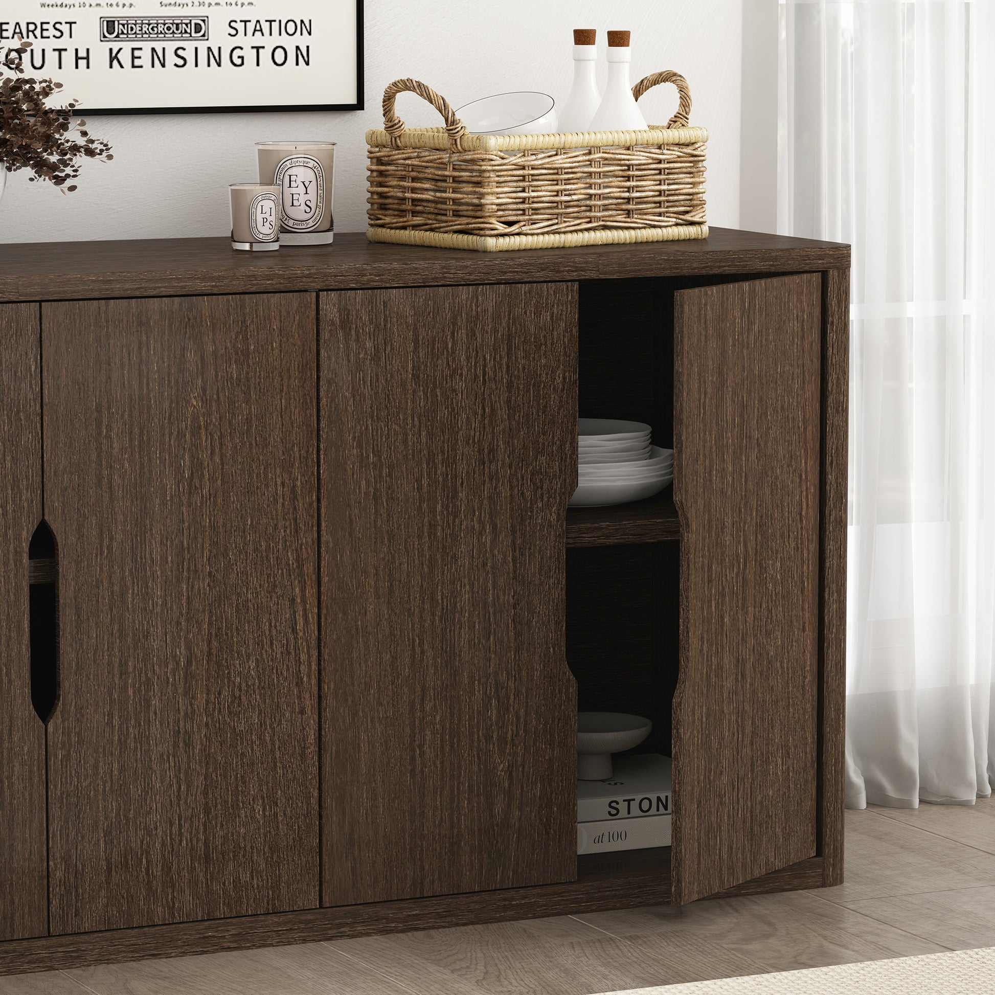 Walnut Sideboard Buffet - 60.1" Storage Server
