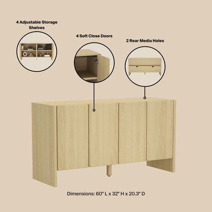 Oak Sideboard Buffet Stand - 60" Dining Storage
