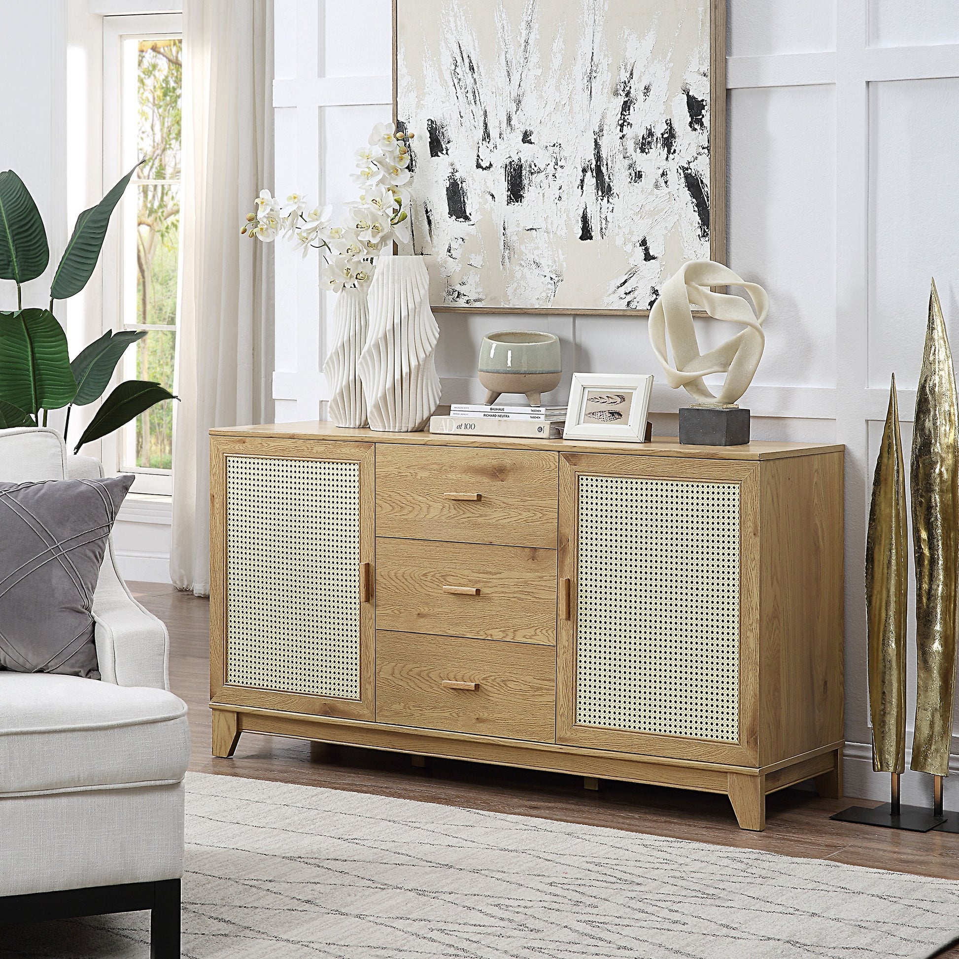 Natural MDF Cane Sideboard - Dining Room Storage