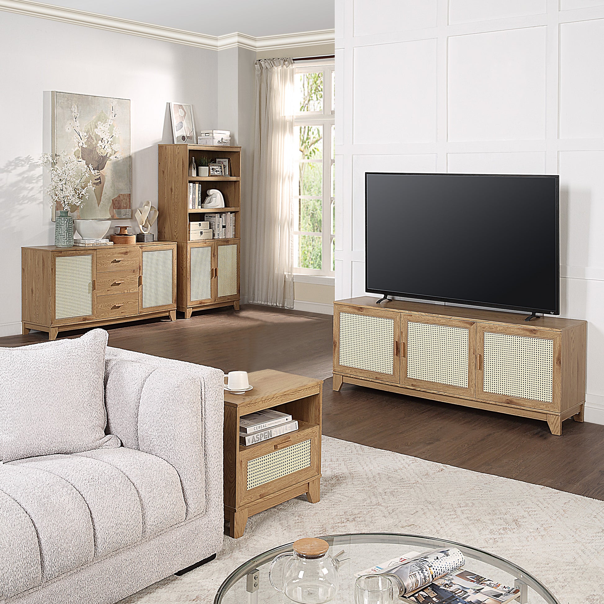 Natural MDF Cane Sideboard - Dining Room Storage