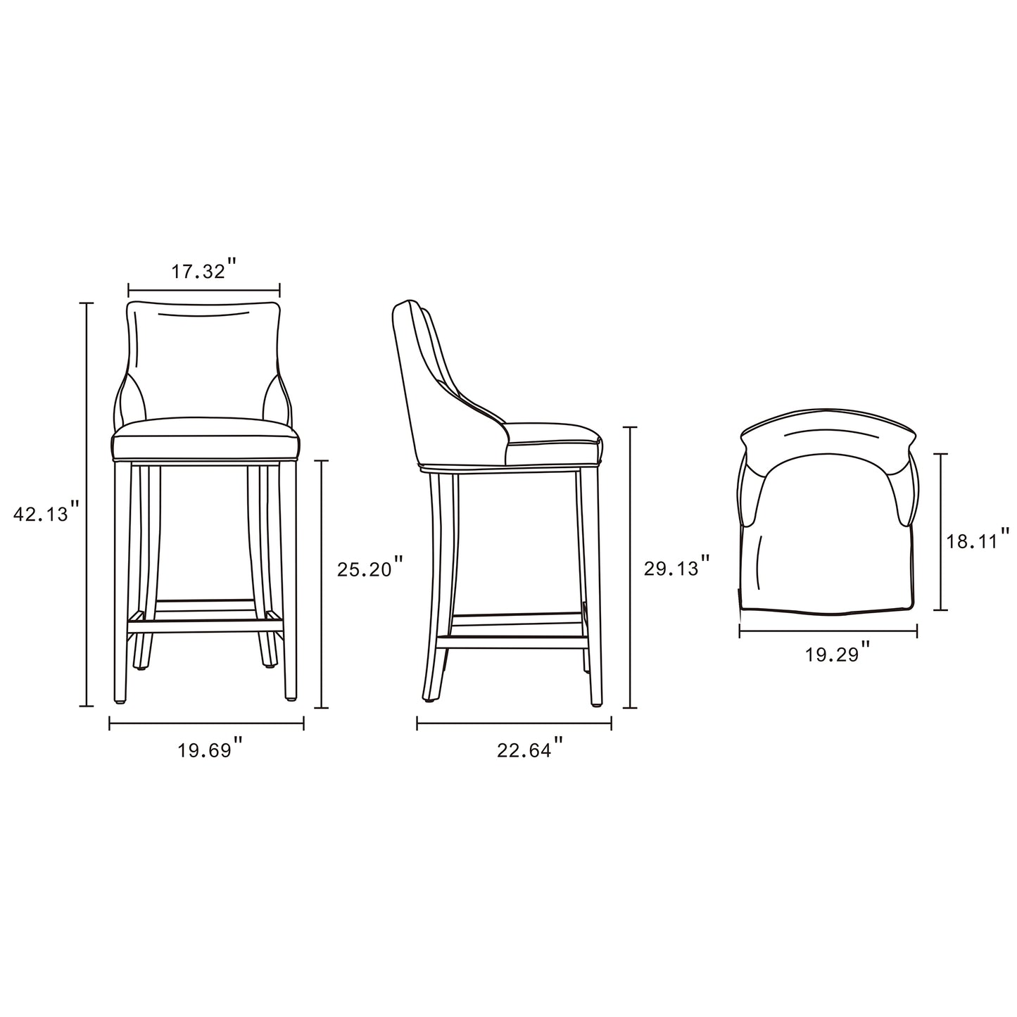 Ivory Wood Barstool - Kitchen Bar Height Seat for Living Room