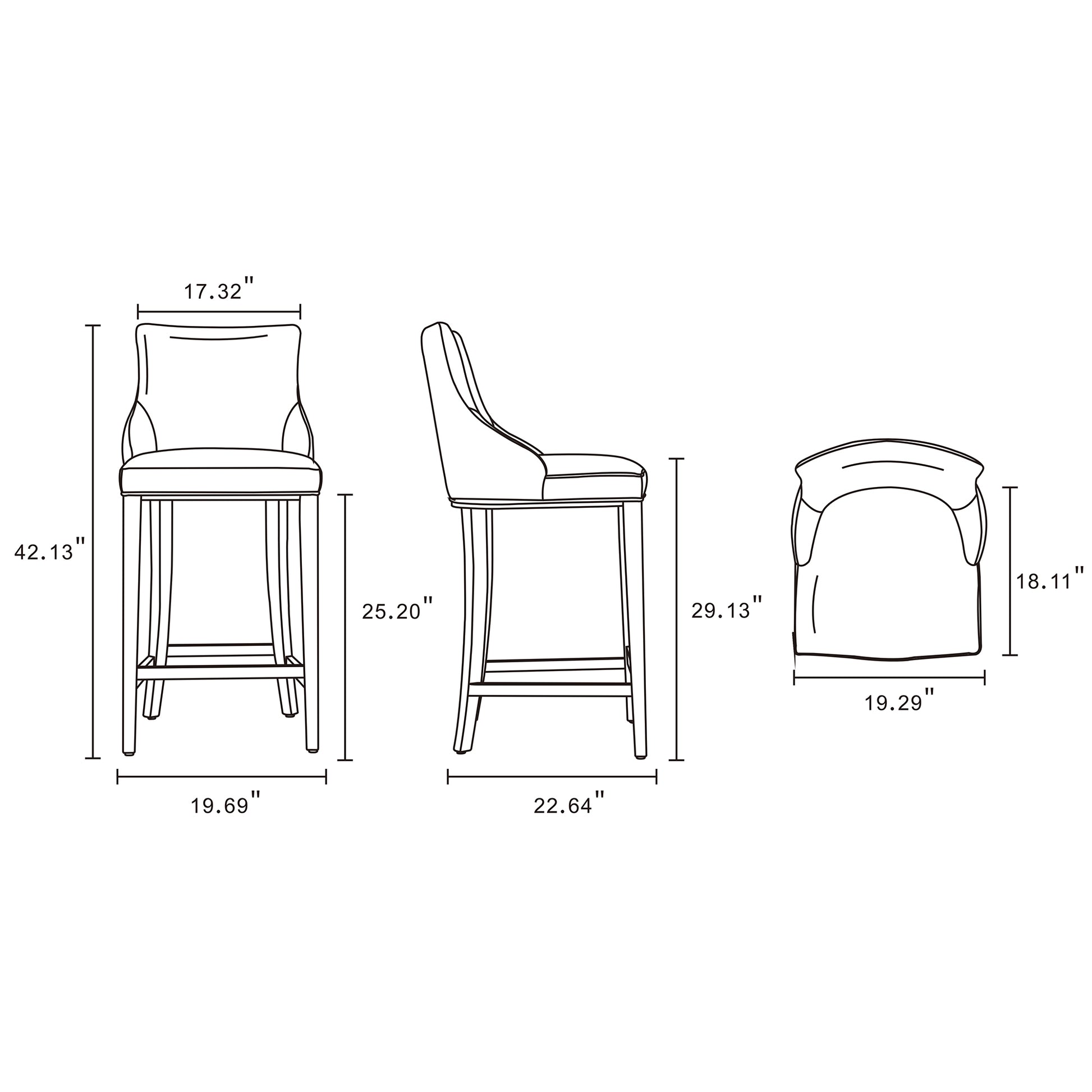 Ivory Wood Barstool - Kitchen Bar Height Seat for Living Room