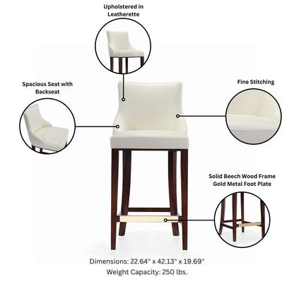 Ivory Wood Barstool - Kitchen Bar Height Seat for Living Room