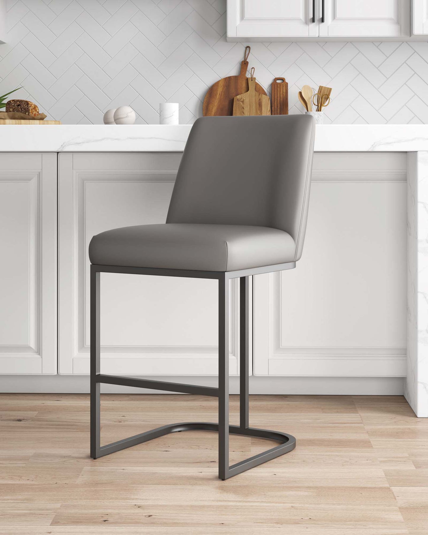 Taupe Leatherette Counter Stool - Bar & Kitchen Seat