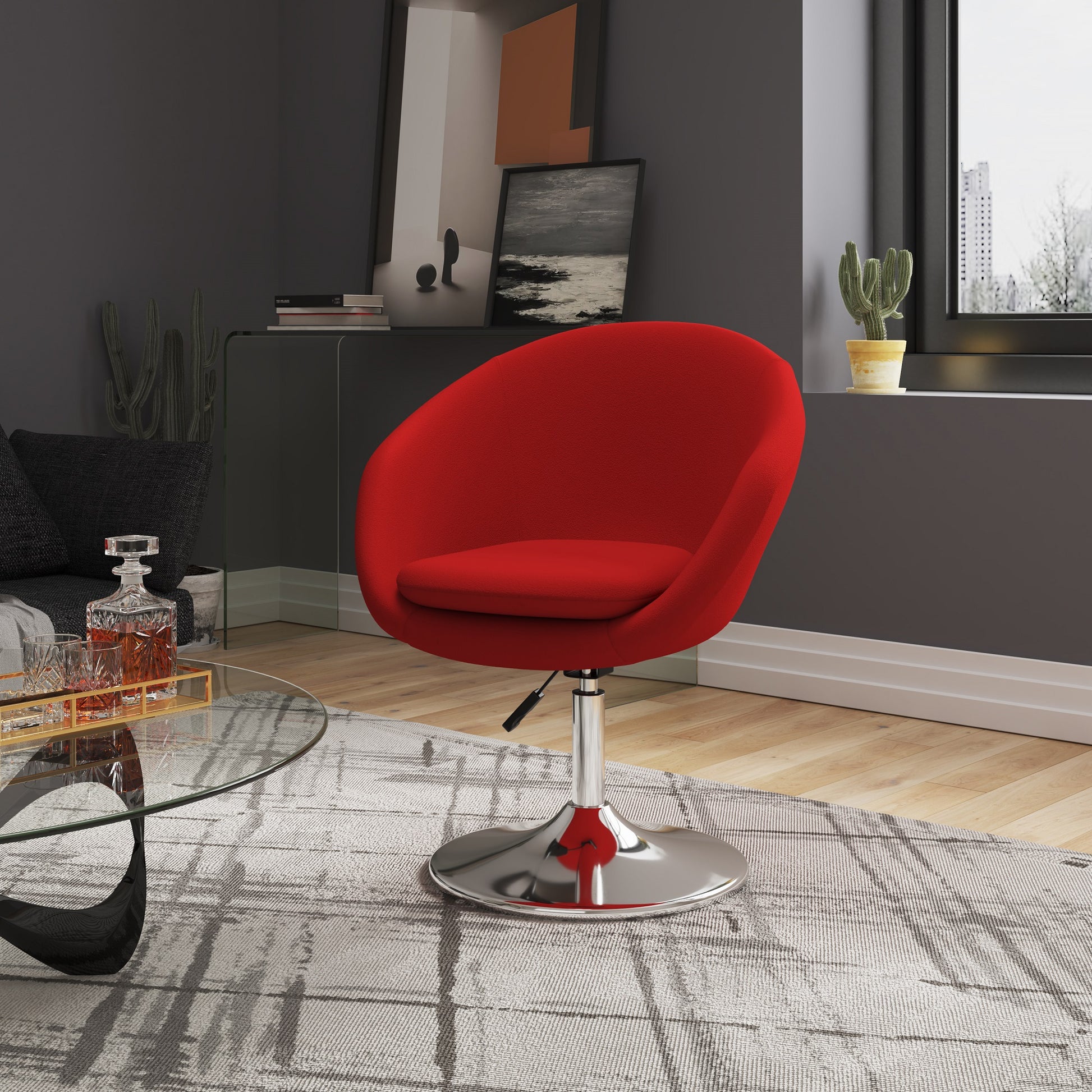 Red Metal Swivel Accent Chair - 26" Living Room Chair