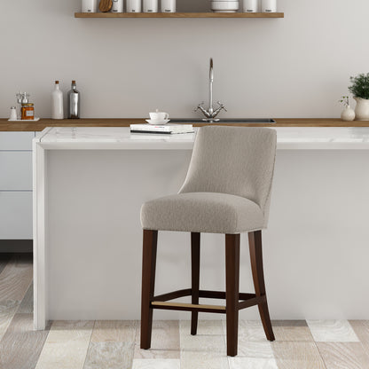 Taupe Rubber Wood Counter Stool with Backrest for Living Room