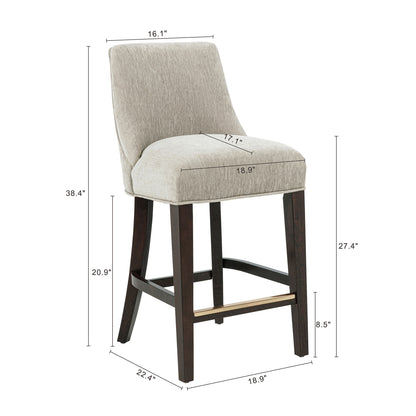 Taupe Rubber Wood Counter Stool with Backrest for Living Room