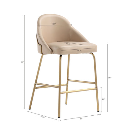 Tan & Gold Steel Counter Stool with Backseat - 22" for Living Room