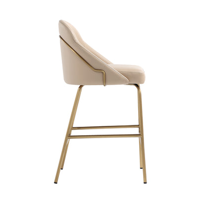 Tan & Gold Steel Counter Stool with Backseat - 22" for Living Room