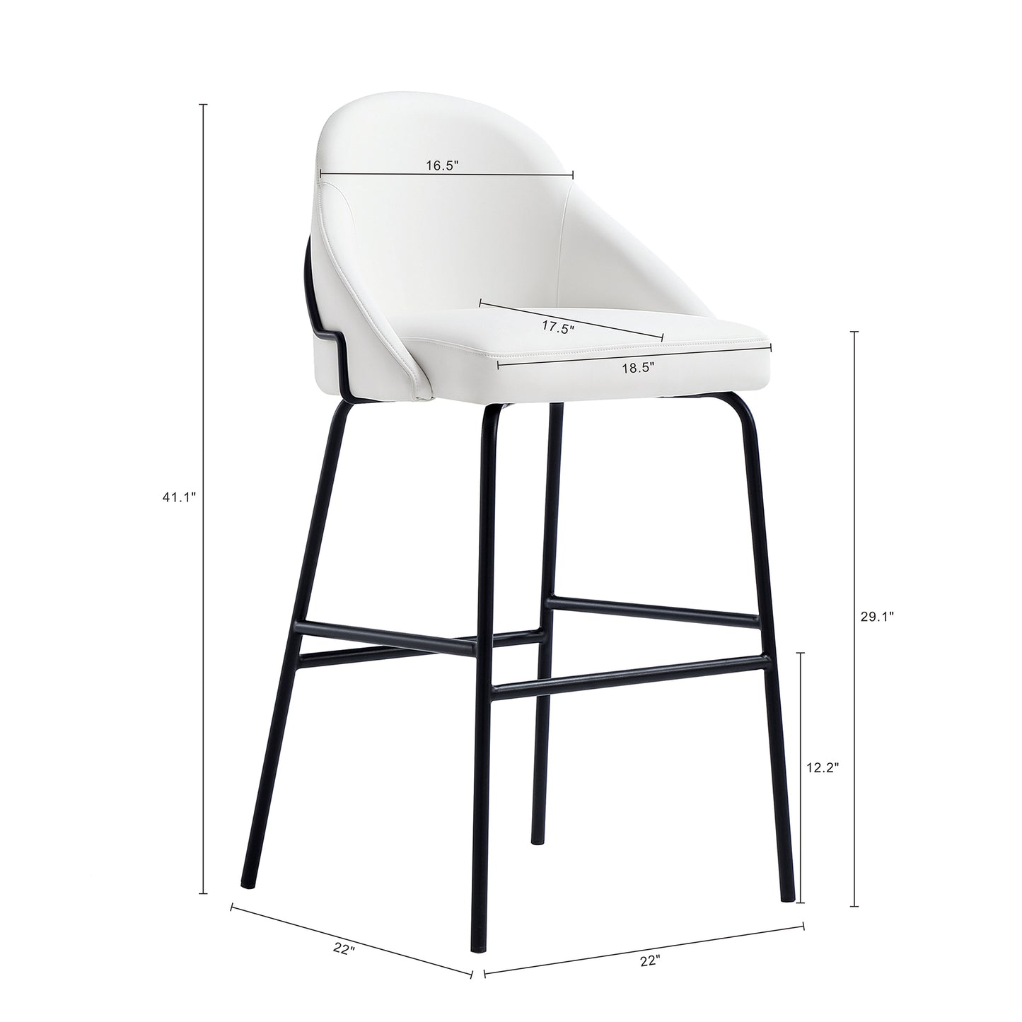 Modern Stainless Steel Barstool in White Black Leatherette for Living Room