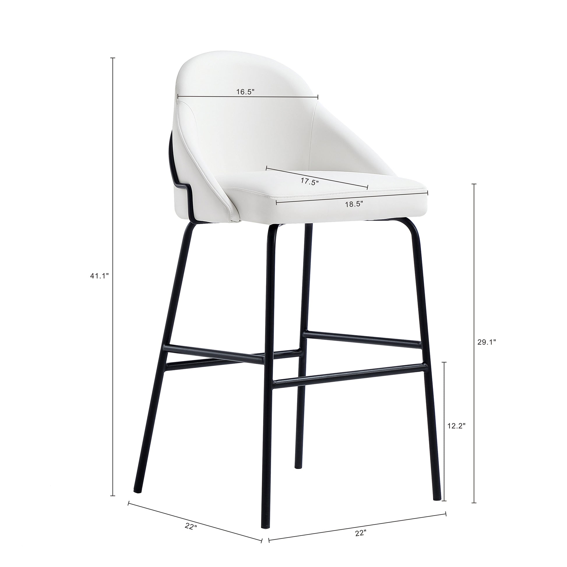 Modern Stainless Steel Barstool in White Black Leatherette for Living Room