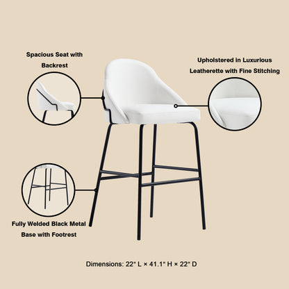 Modern Stainless Steel Barstool in White Black Leatherette for Living Room